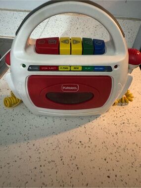 White and Red Kids Tape Player with Colorful Buttons